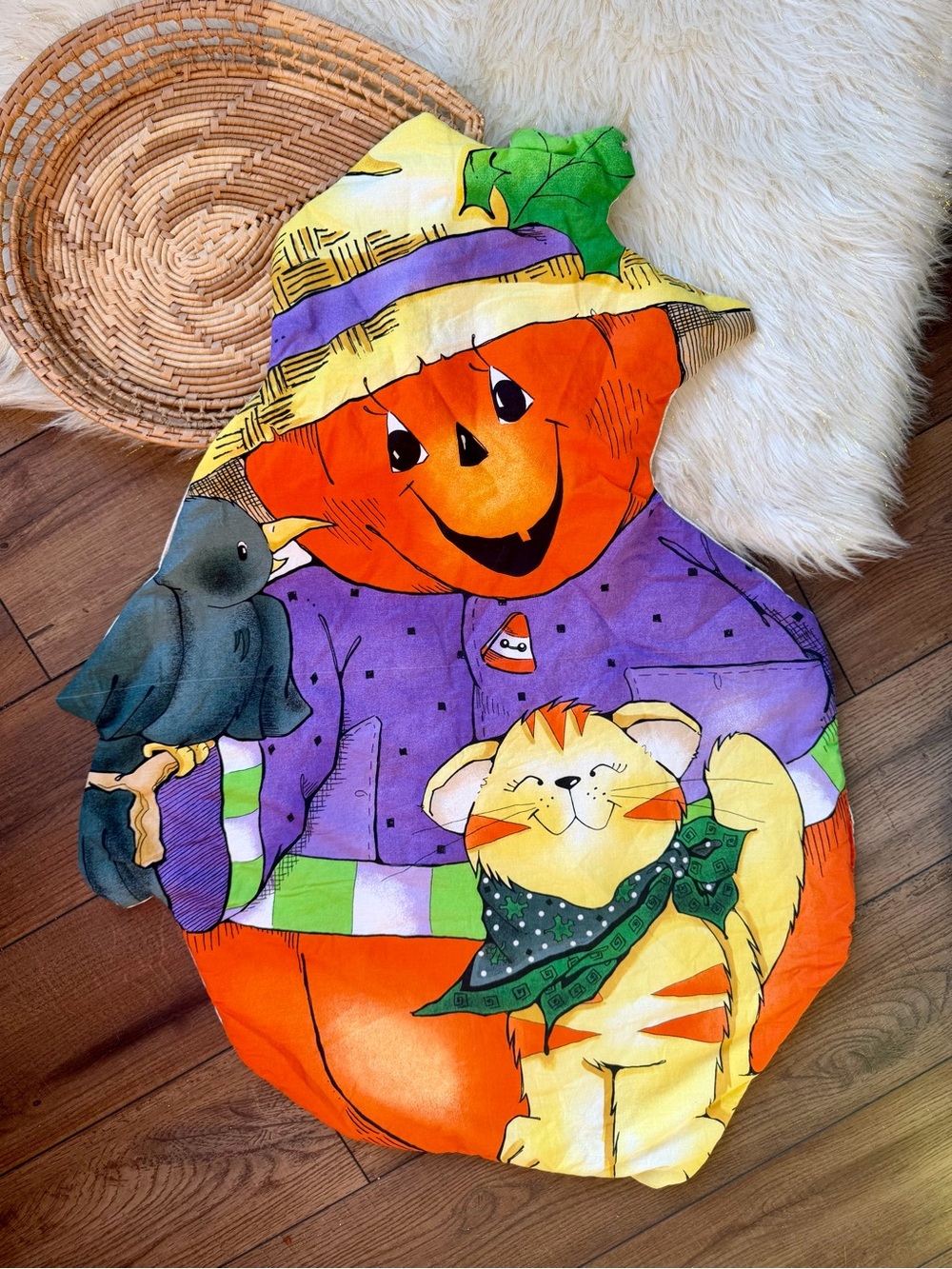 2004 Patty Reed Pumpkins On Parade Door Panel Wall Hanging Cat Crow Fall Autumn
